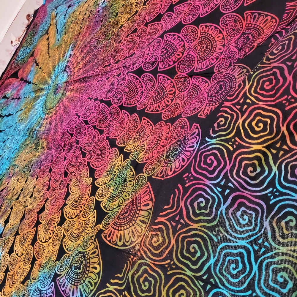 NEW Rainbow Tie Dye Mandala Black Tapestry - Picture 4 of 5